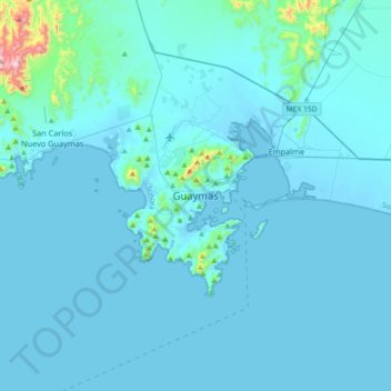 Guaymas地形图、海拔、地势