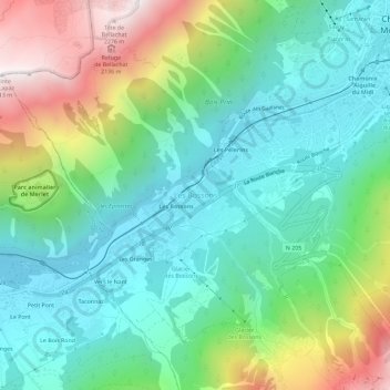 Les Bossons地形图、海拔、地势