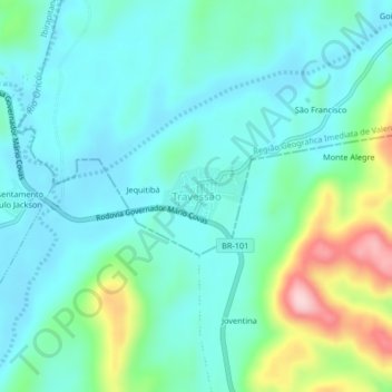 Travessão地形图、海拔、地势