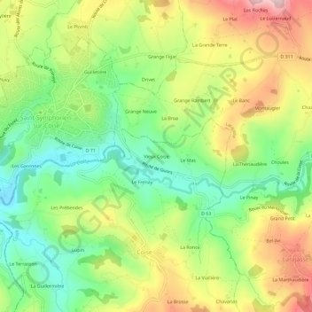 Vieux Coise地形图、海拔、地势