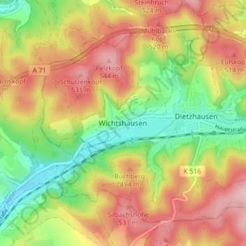 Wichtshausen地形图、海拔、地势