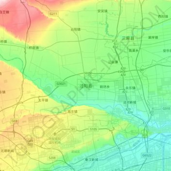 泾阳县地形图、海拔、地势