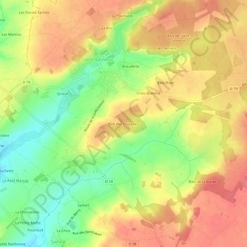 Bois des Chagnats地形图、海拔、地势