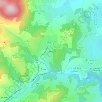 Vaure地形图、海拔、地势