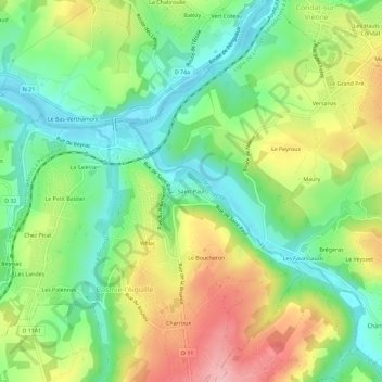 Saint-Paul地形图、海拔、地势