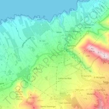 Tejina地形图、海拔、地势