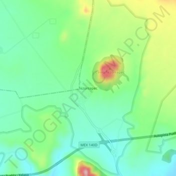 Tezontepec地形图、海拔、地势