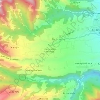 Ixtayuca (San Nicolás)地形图、海拔、地势