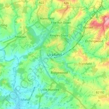 Uckfield地形图、海拔、地势