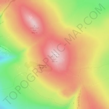 Great Dun Fell地形图、海拔、地势