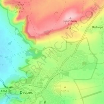 Roundway地形图、海拔、地势