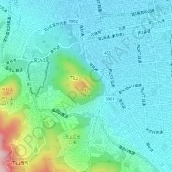 円山地形图、海拔、地势