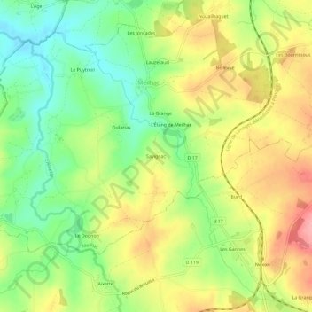 Savignac地形图、海拔、地势