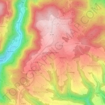 Heppenschwand地形图、海拔、地势