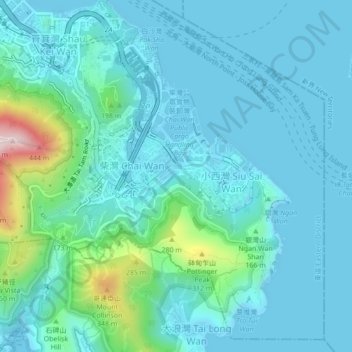 柴灣區地形图、海拔、地势