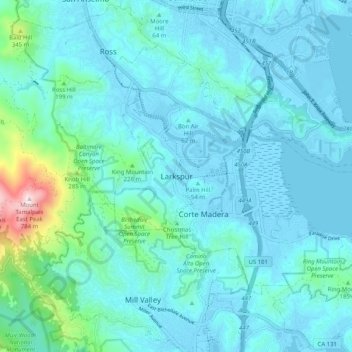 Larkspur地形图、海拔、地势