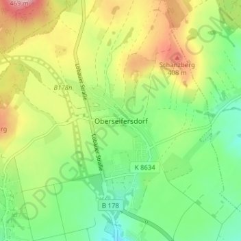 Oberseifersdorf地形图、海拔、地势