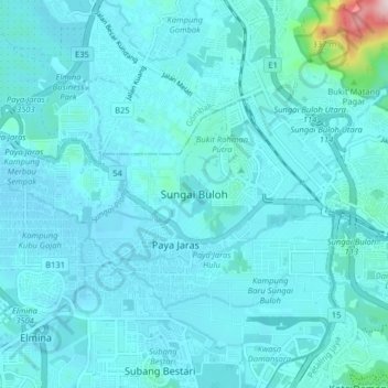 Sungai Buloh地形图、海拔、地势