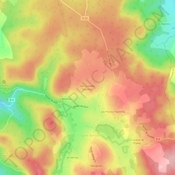 Les Grandes Fourches地形图、海拔、地势