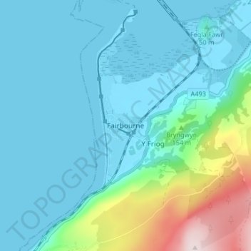 Fairbourne地形图、海拔、地势