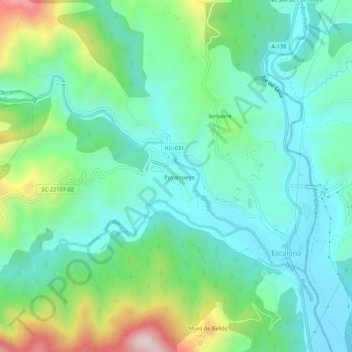 Puyarruego地形图、海拔、地势