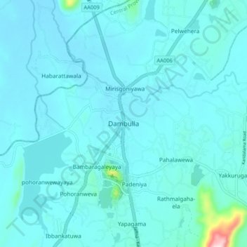 Dambulla地形图、海拔、地势