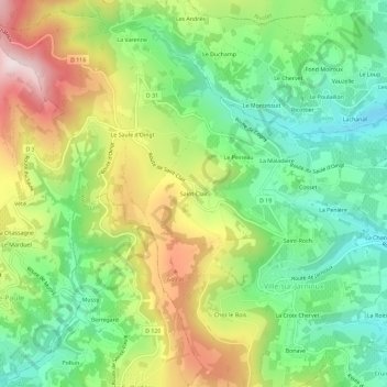 Saint-Clair地形图、海拔、地势