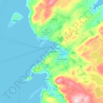 Hammerfest地形图、海拔、地势