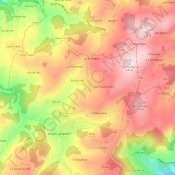 Les Flaches地形图、海拔、地势