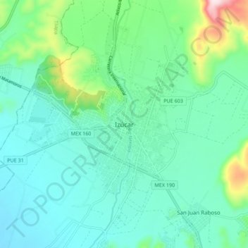 Izúcar地形图、海拔、地势