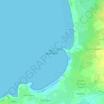 Pointe de la Torche地形图、海拔、地势