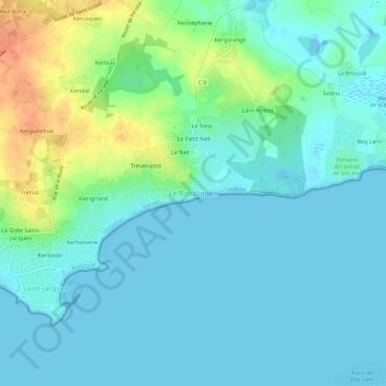Le Rohaliguen地形图、海拔、地势