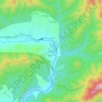 北窑村地形图、海拔、地势