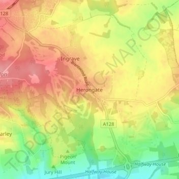 Herongate地形图、海拔、地势