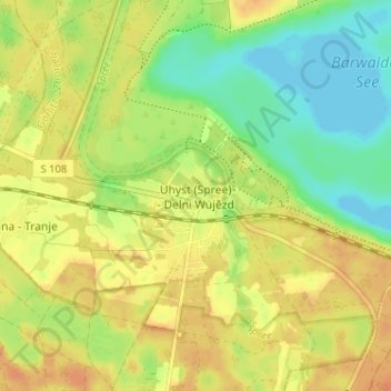 Uhyst (Spree)地形图、海拔、地势