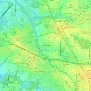 Woodstream地形图、海拔、地势
