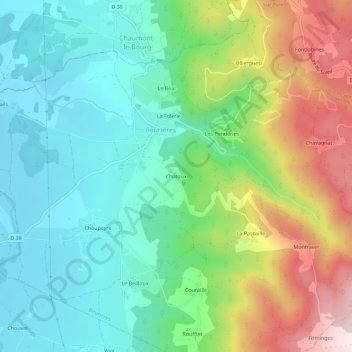 Chatoux地形图、海拔、地势