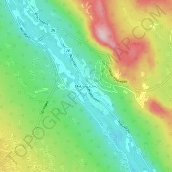 Nybergsund地形图、海拔、地势