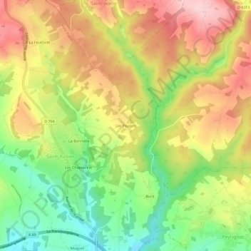 Les Pouges地形图、海拔、地势