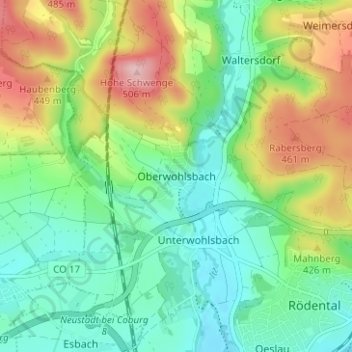 Oberwohlsbach地形图、海拔、地势