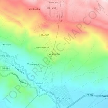 Ventanilla地形图、海拔、地势