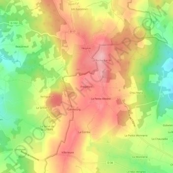 Frégefont地形图、海拔、地势