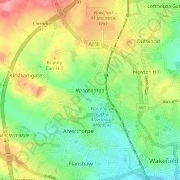 Wrenthorpe地形图、海拔、地势