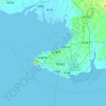北海市地形图、海拔、地势