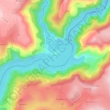 Laussac地形图、海拔、地势