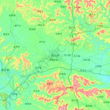 营山县地形图、海拔、地势