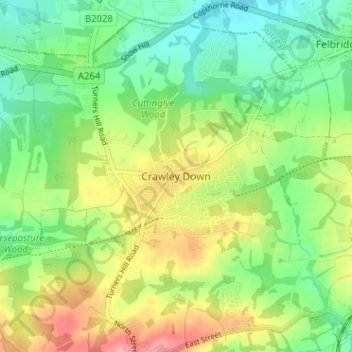 Crawley Down地形图、海拔、地势