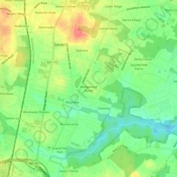 Wedgewood Forest地形图、海拔、地势