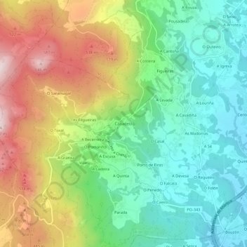 Canadelo地形图、海拔、地势