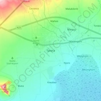 Taveta地形图、海拔、地势